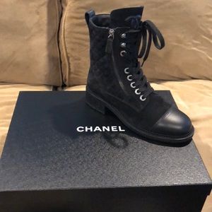 Chanel suede combat boots